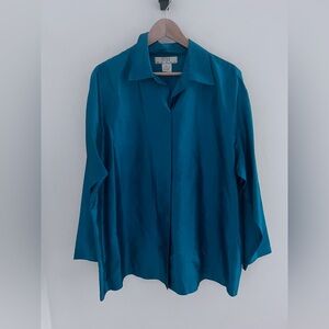 Next women vintage Teal Silk Blouse 1x